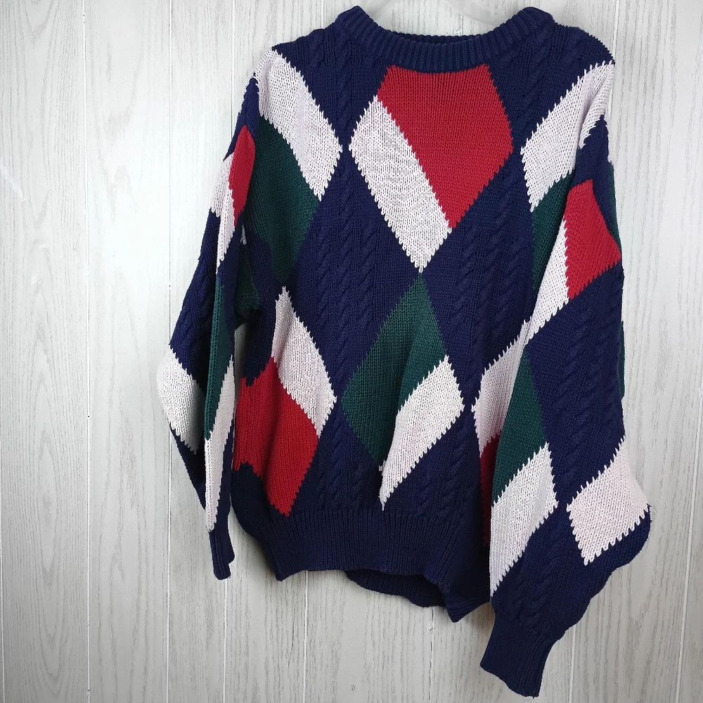 VTG Boston Traders 100% Cotton Knit Sweater large Made in India W/ Flaws. This - Picture 3 of 15